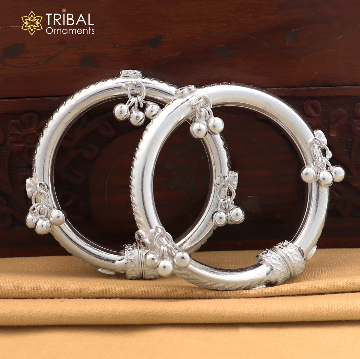 Vintage design Sterling silver baby bracelet foot kada with hanging noisy bells fabulous gifting jewelry ank776