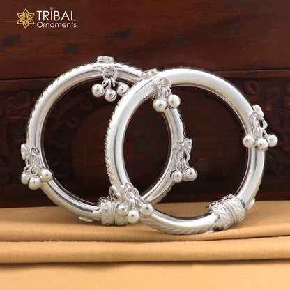 Vintage design Sterling silver baby bracelet foot kada with hanging noisy bells fabulous gifting jewelry ank776