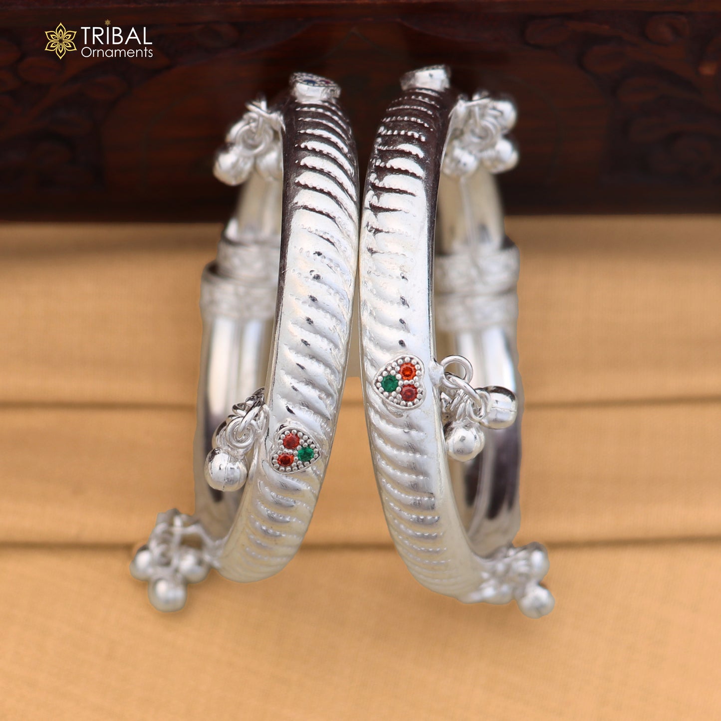 Vintage design Sterling silver baby bracelet foot kada with hanging noisy bells fabulous gifting jewelry ank776