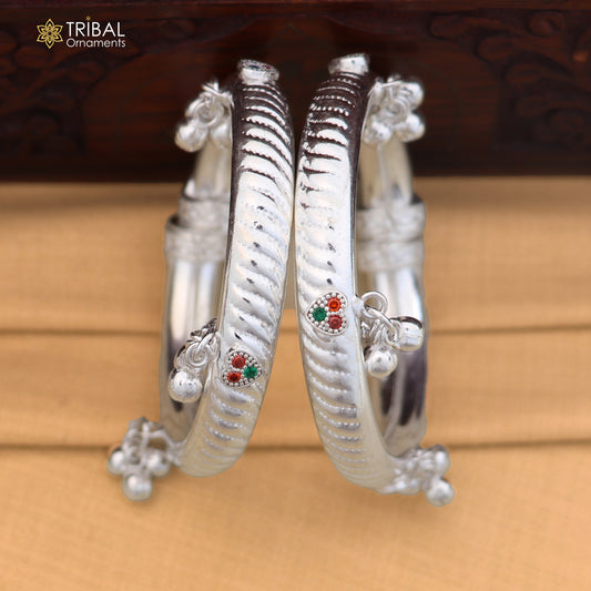 Vintage design Sterling silver baby bracelet foot kada with hanging noisy bells fabulous gifting jewelry ank776