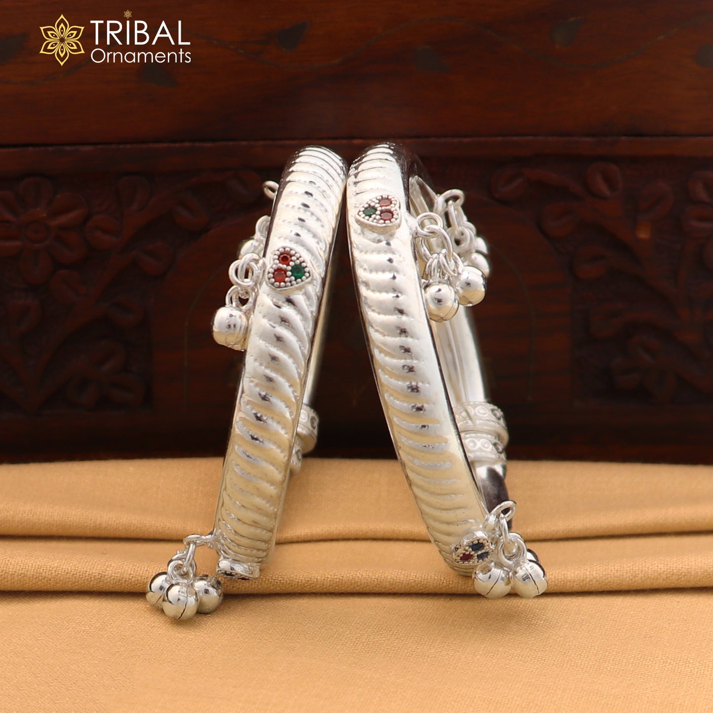 Vintage design Sterling silver baby bracelet foot kada with hanging noisy bells fabulous gifting jewelry ank776