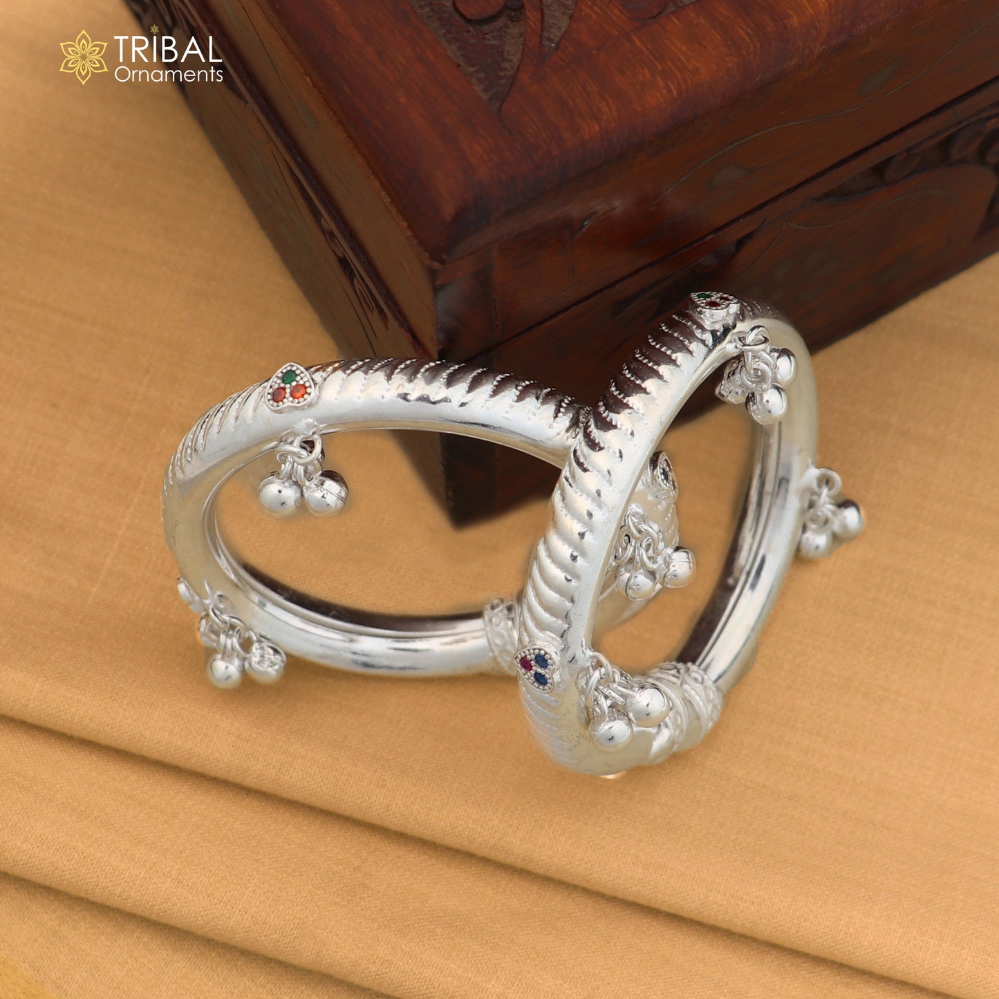 Vintage design Sterling silver baby bracelet foot kada with hanging noisy bells fabulous gifting jewelry ank776