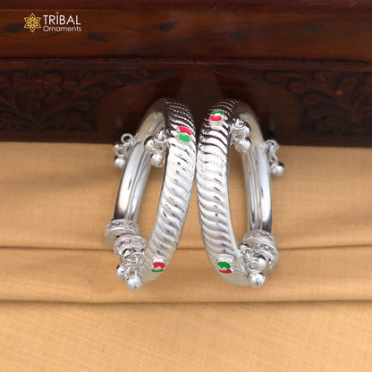 Vintage design Sterling silver baby bracelet foot kada with hanging noisy bells fabulous gifting jewelry ank777