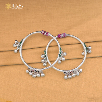 Vintage design Sterling silver baby bracelet foot kada with hanging noisy bells fabulous gifting jewelry ank780