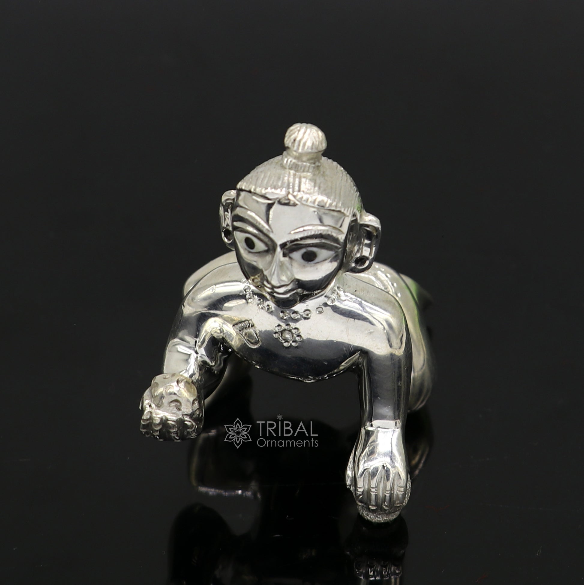 Divine 925 sterling Solid silver handmade idol Krishna, Ladu Gopal, crawling Krishna small statue sculpture home temple puja art art495 - TRIBAL ORNAMENTS