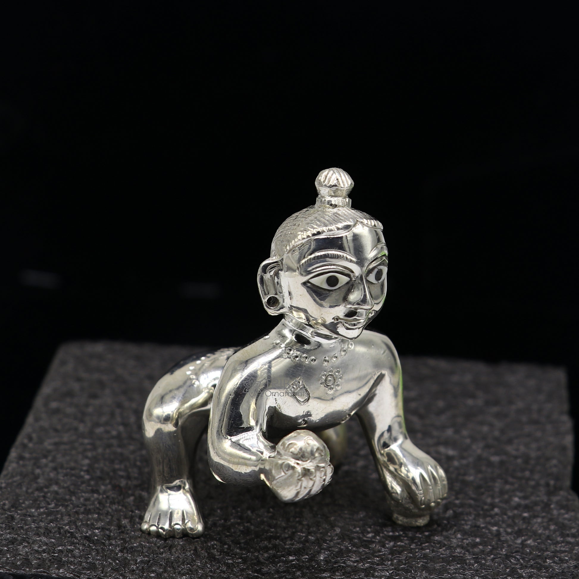 Divine 925 sterling Solid silver handmade idol Krishna, Ladu Gopal, crawling Krishna small statue sculpture home temple puja art art495 - TRIBAL ORNAMENTS