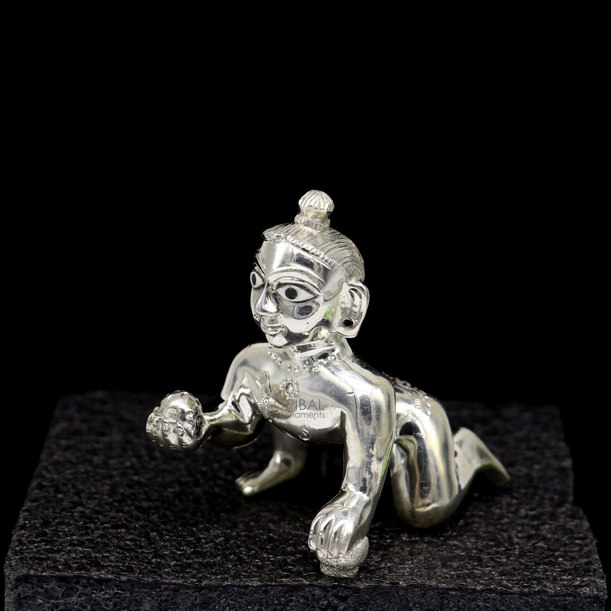 Divine 925 sterling Solid silver handmade idol Krishna, Ladu Gopal, crawling Krishna small statue sculpture home temple puja art art495 - TRIBAL ORNAMENTS