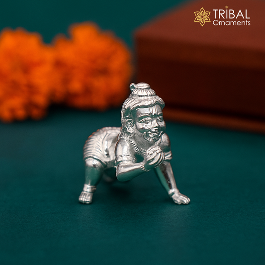 15grams solid 925 sterling silver handmade lord little Krishna, Bal Gopala,crawling Krishna small statue sculpture home puja article art764