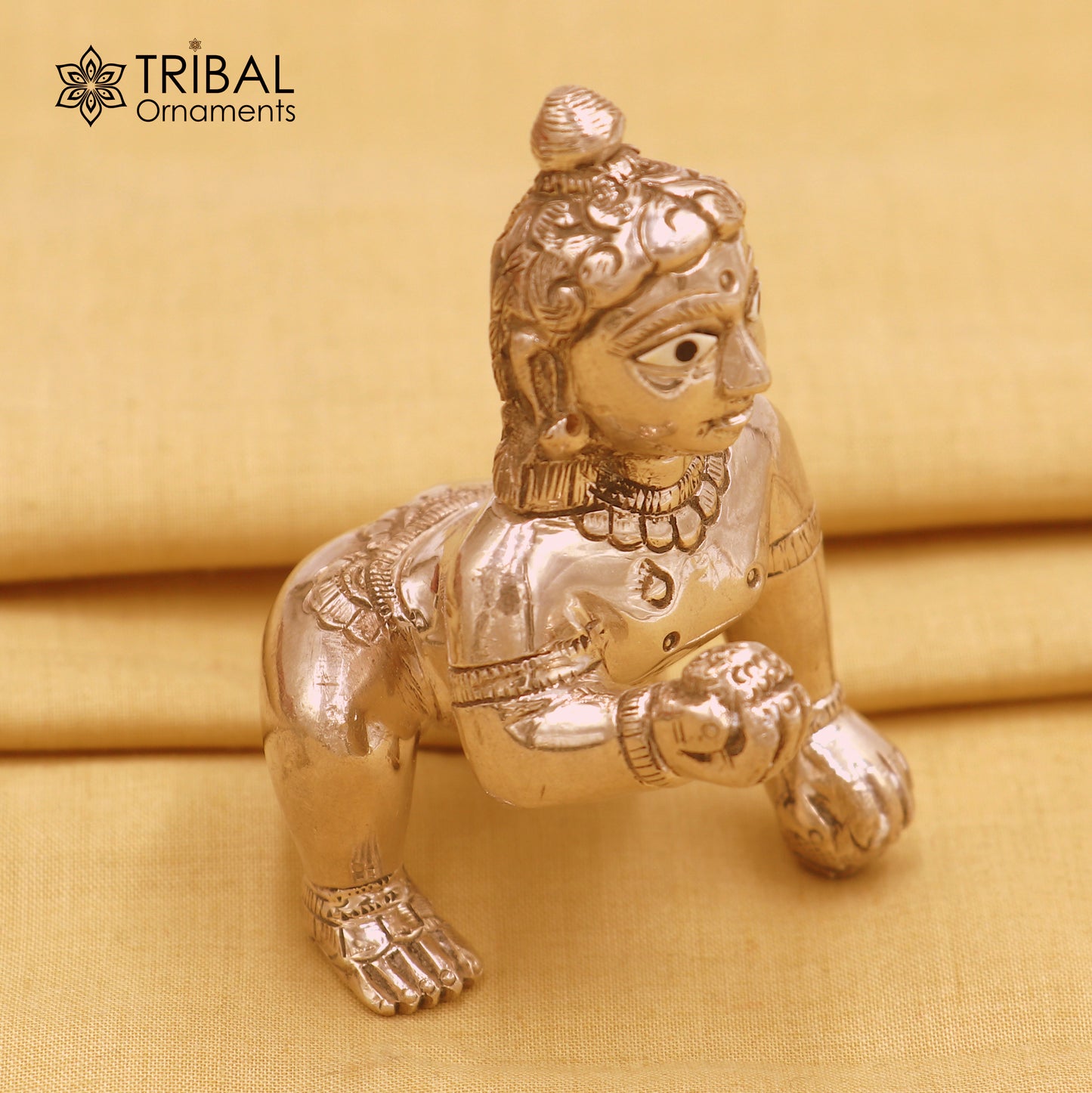 925 sterling silver idol divine Krishna, Laddu Gopal, crawling Krishna statue figurine art840