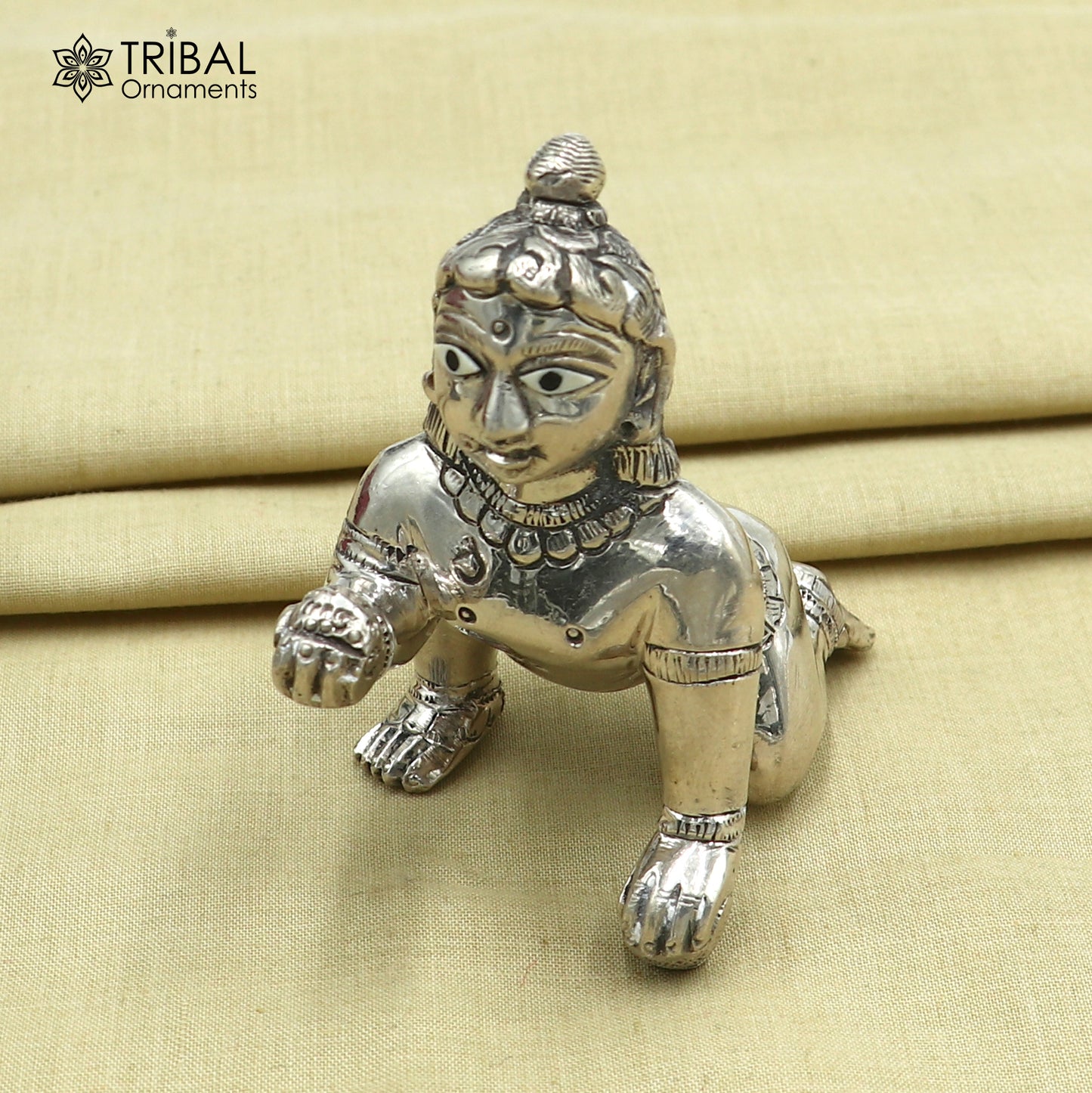 925 sterling silver idol divine Krishna, Laddu Gopal, crawling Krishna statue figurine art840