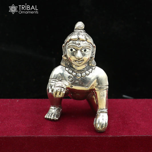 925 sterling silver idol divine Krishna, Laddu Gopal, crawling Krishna statue figurine art840