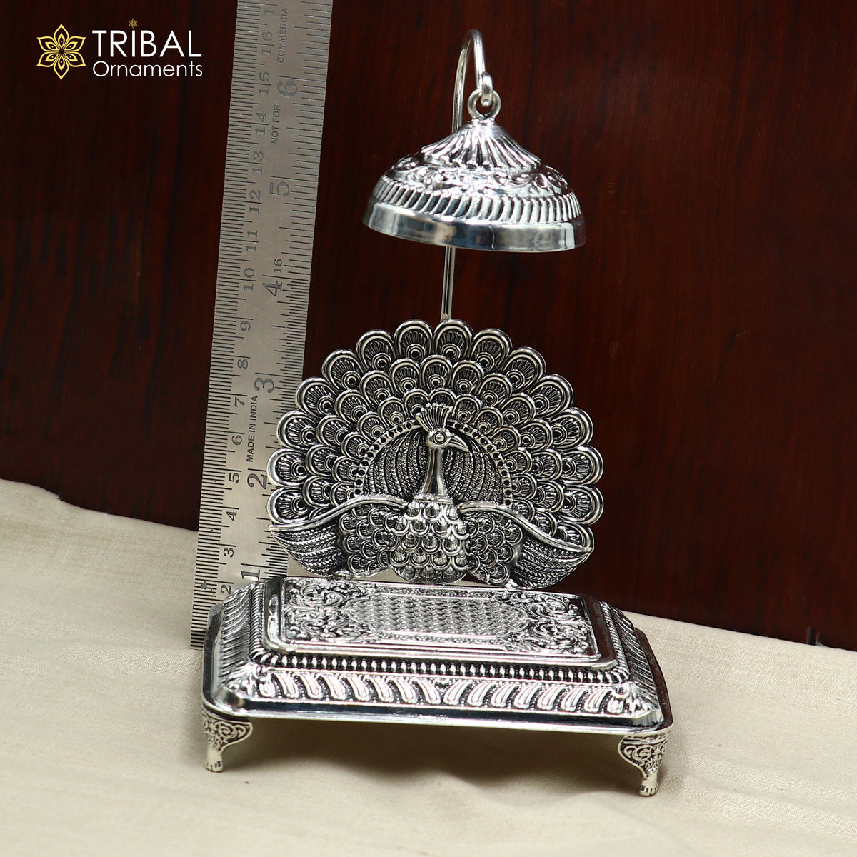 925 sterling silver peacock design God statue's chair Singhasan, throne temple puja article art893