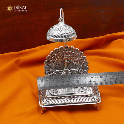 925 sterling silver peacock design God statue's chair Singhasan, throne temple puja article art893