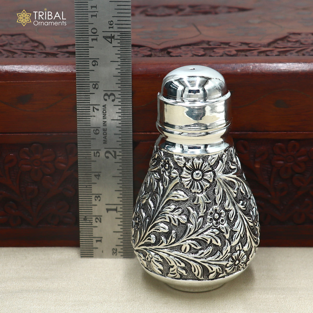 925 sterling silver nakshi work Salt and pepper shakers kitchen utensils art894