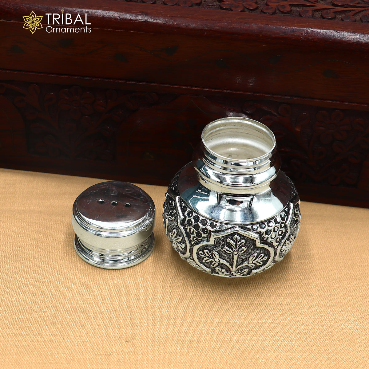 925 sterling silver nakshi work Salt and pepper shakers kitchen utensils art895