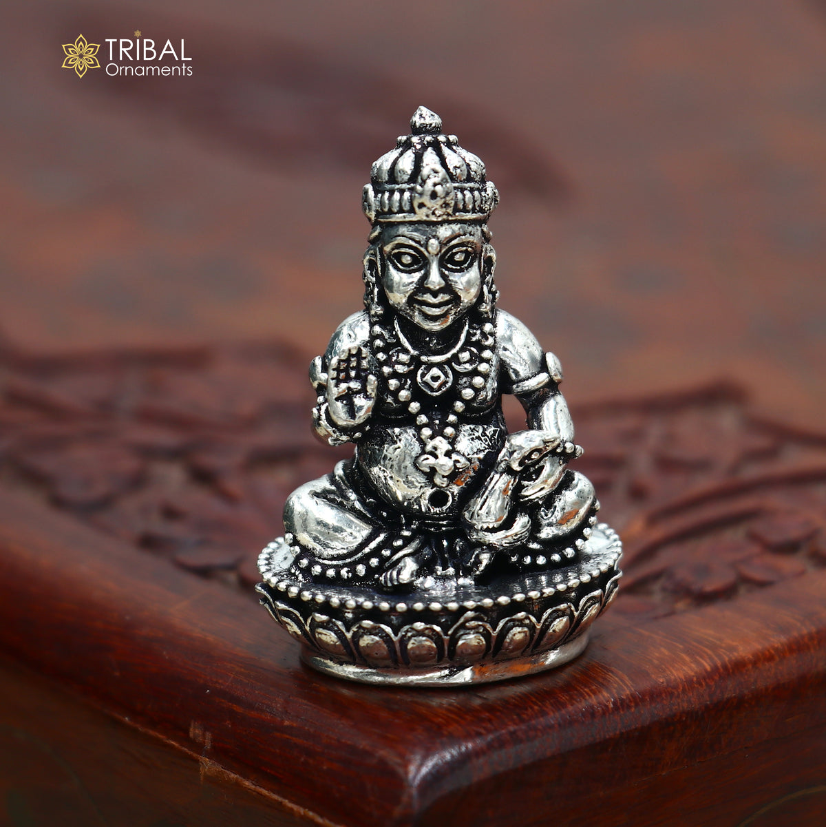 925 Sterling silver Kuber Idol Wealth God Murti Statue figurine, puja articles art897