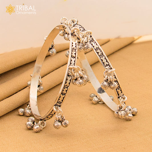 925 sterling silver handmade girl's bangle bracelet unique gorgeous jingling bells drops. excellent charm brides gifting jewelry ba177
