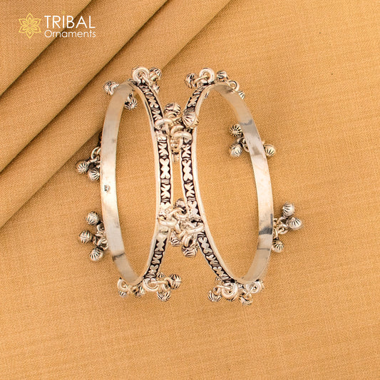 925 sterling silver handmade girl's bangle bracelet unique gorgeous jingling bells drops. excellent charm brides gifting jewelry ba177