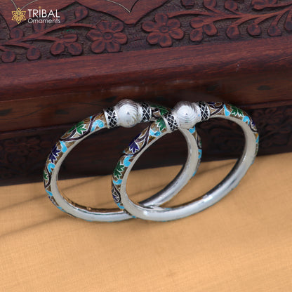 925 sterling silver ball design multi color enamel bangles bracelet brides jewelry ba463