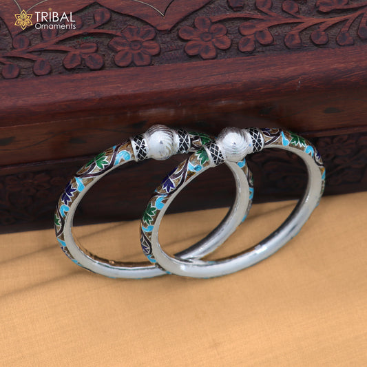 925 sterling silver bangles bracelet with multicolor enamel ball design, bridal jewelry by TRIBAL ORNAMENTS.