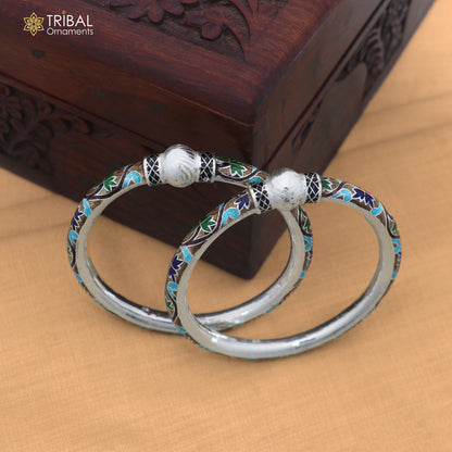 925 sterling silver ball design multi color enamel bangles bracelet brides jewelry ba463