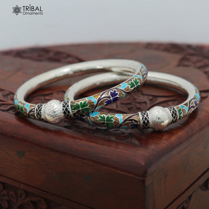925 sterling silver ball design multi color enamel bangles bracelet brides jewelry ba463