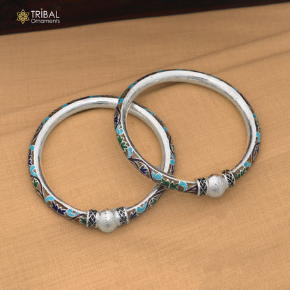 925 sterling silver ball design multi color enamel bangles bracelet brides jewelry ba463