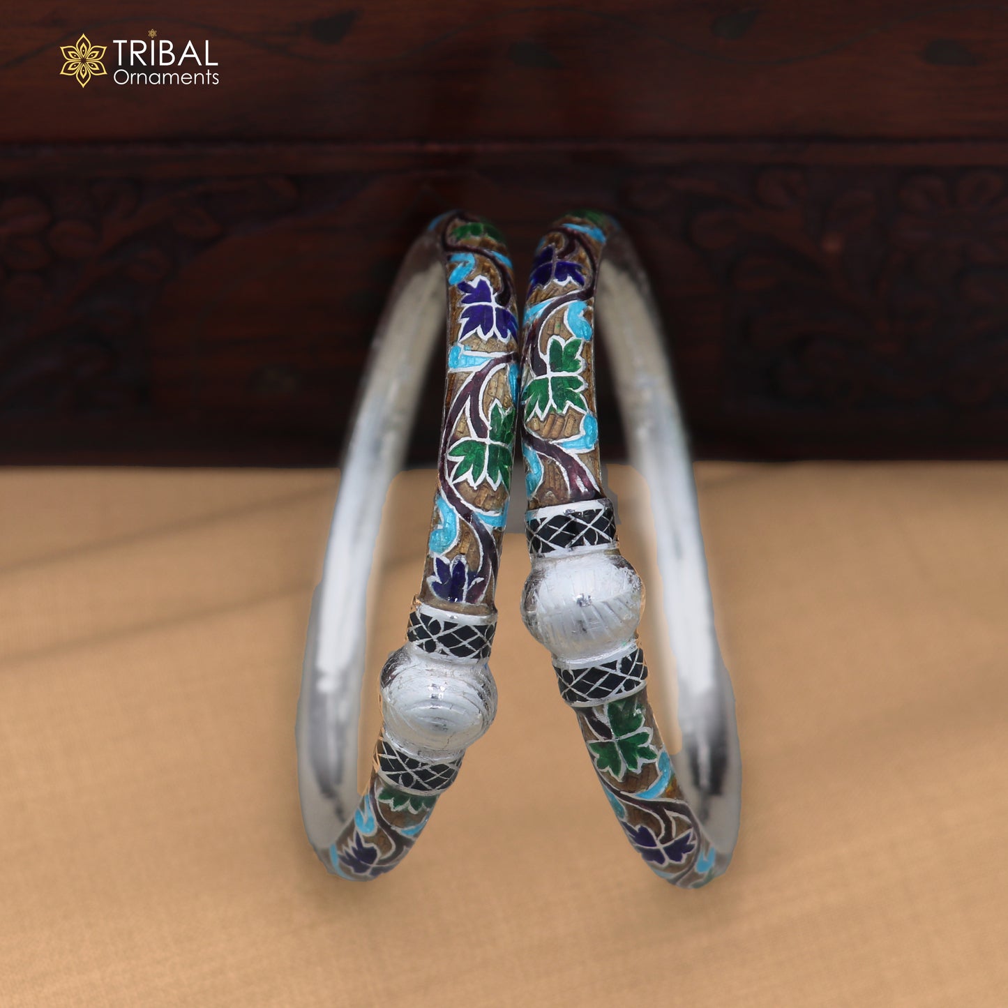 925 sterling silver ball design multi color enamel bangles bracelet brides jewelry ba463