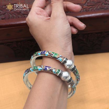 925 sterling silver ball design multi color enamel bangles bracelet brides jewelry ba463