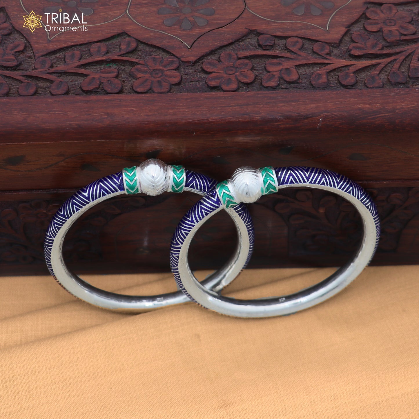 925 sterling silver ball design blue color enamel bangles bracelet brides jewelry ba464