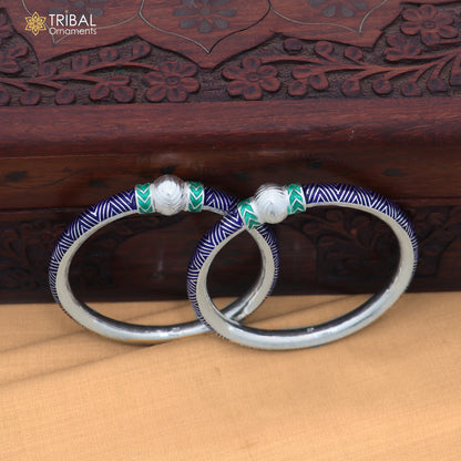 925 sterling silver ball design blue color enamel bangles bracelet brides jewelry ba464