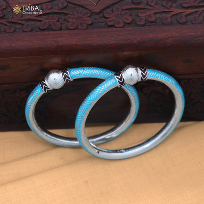 925 sterling silver ball design turquoise color enamel bangles bracelet brides jewelry ba465