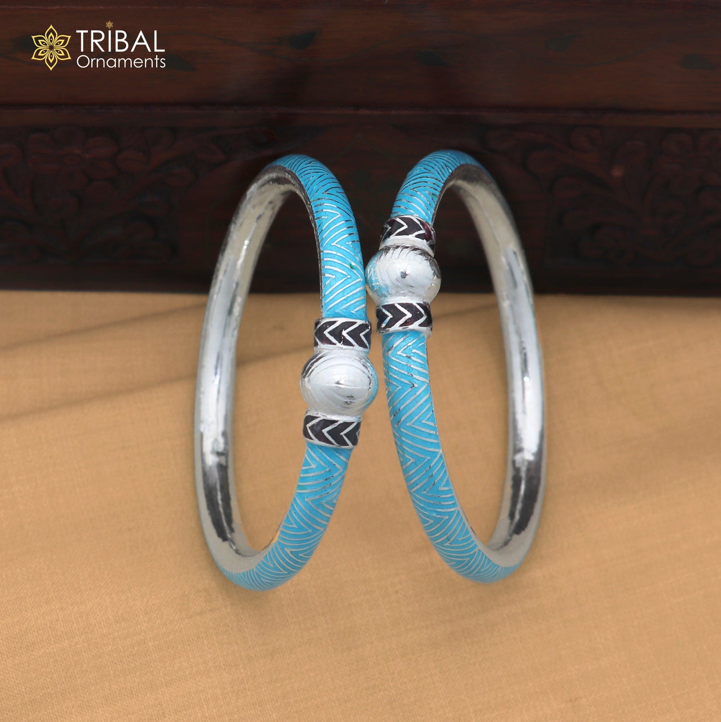 925 sterling silver ball design turquoise color enamel bangles bracelet brides jewelry ba465