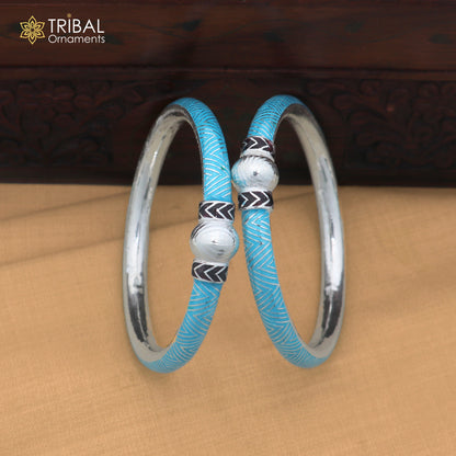 925 sterling silver ball design turquoise color enamel bangles bracelet brides jewelry ba465