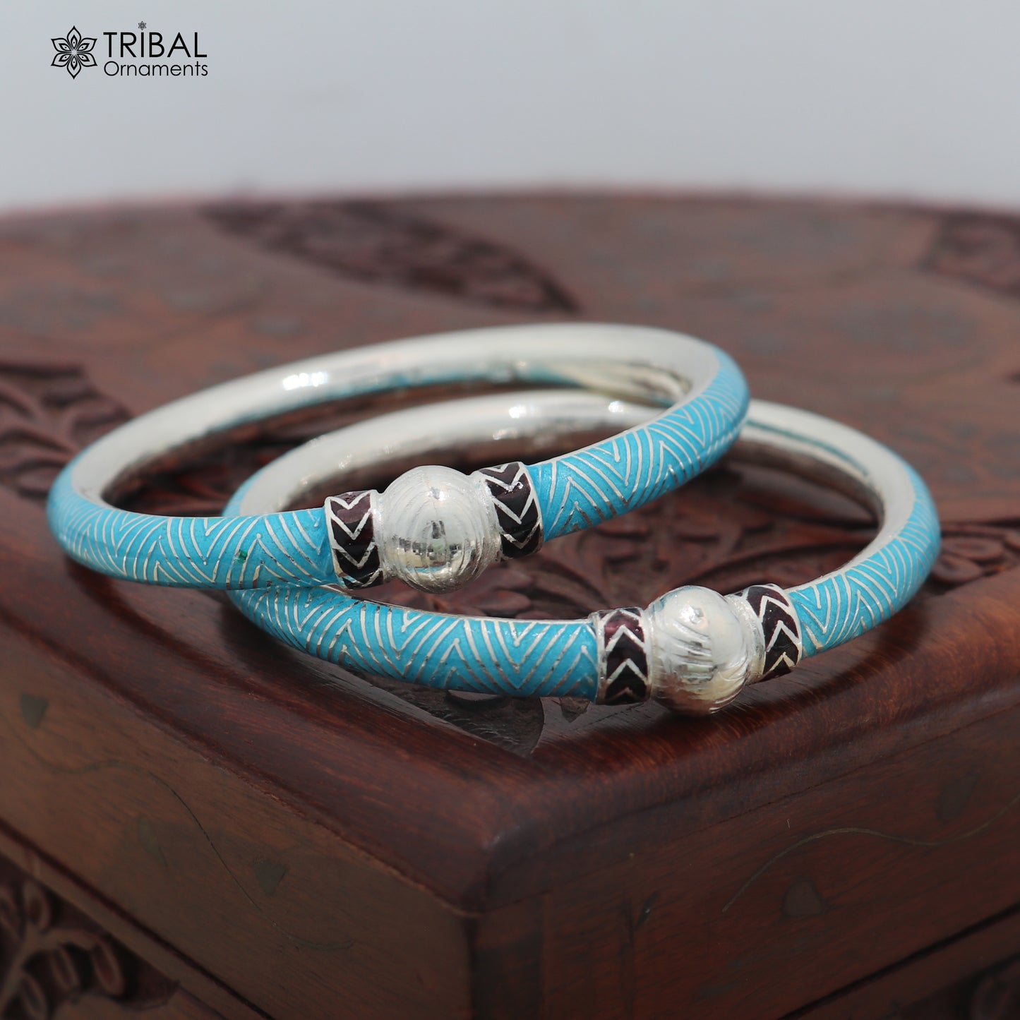 925 sterling silver ball design turquoise color enamel bangles bracelet brides jewelry ba465