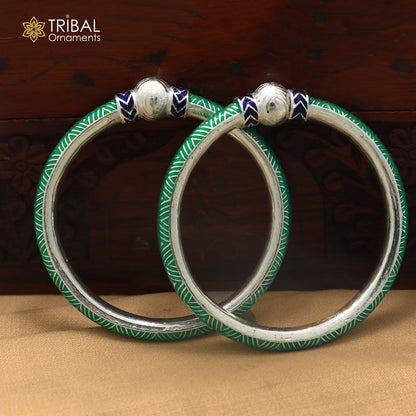 925 sterling silver ball design green color enamel bangles bracelet brides jewelry ba466