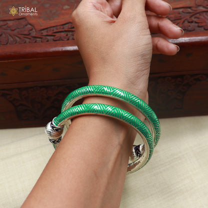 925 sterling silver ball design green color enamel bangles bracelet brides jewelry ba466