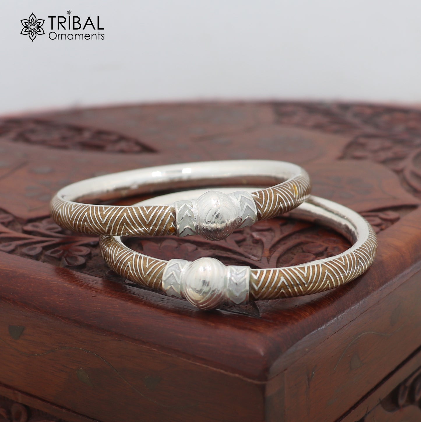 925 sterling silver ball design brown color enamel bangles bracelet brides jewelry ba467