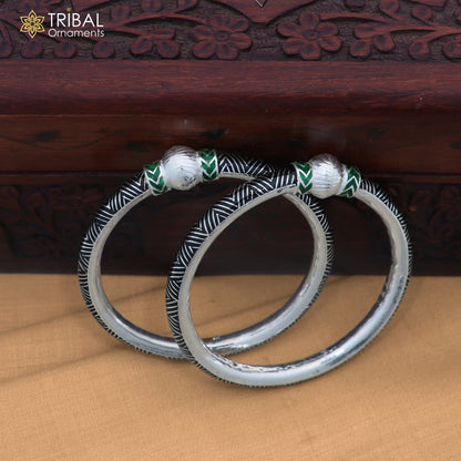 925 sterling silver ball design black color enamel bangles bracelet brides jewelry ba468