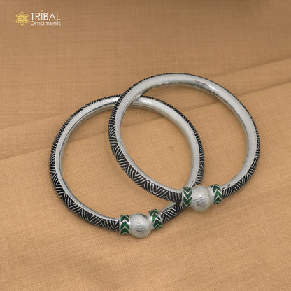 925 sterling silver ball design black color enamel bangles bracelet brides jewelry ba468