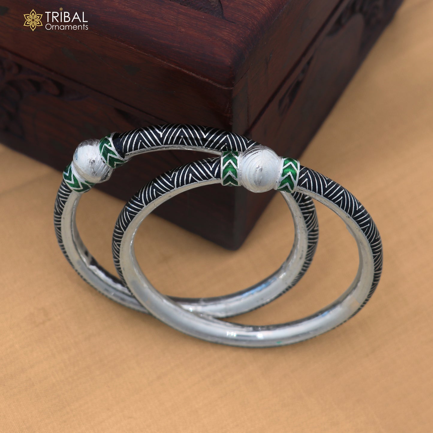 925 sterling silver ball design black color enamel bangles bracelet brides jewelry ba468