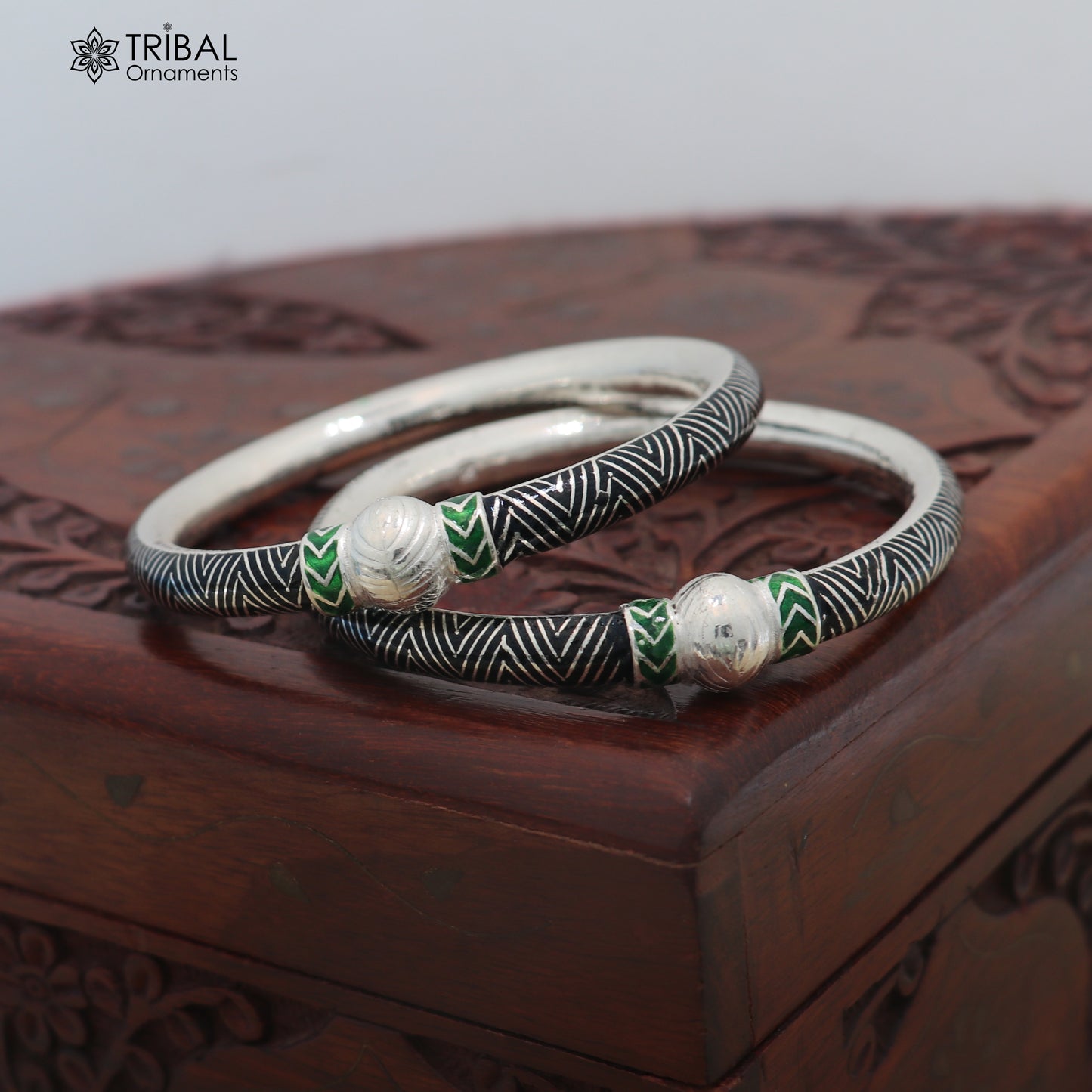 925 sterling silver ball design black color enamel bangles bracelet brides jewelry ba468