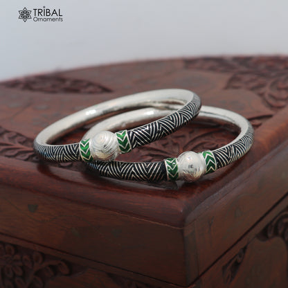 925 sterling silver ball design black color enamel bangles bracelet brides jewelry ba468