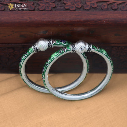 925 sterling silver ball design multi color enamel bangles bracelet brides jewelry ba469