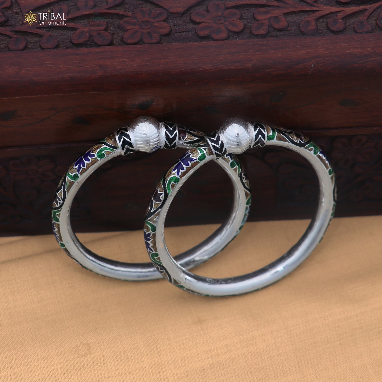 925 sterling silver ball design multi color enamel bangles bracelet brides jewelry ba471