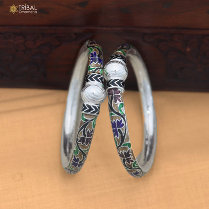 925 sterling silver ball design multi color enamel bangles bracelet brides jewelry ba471