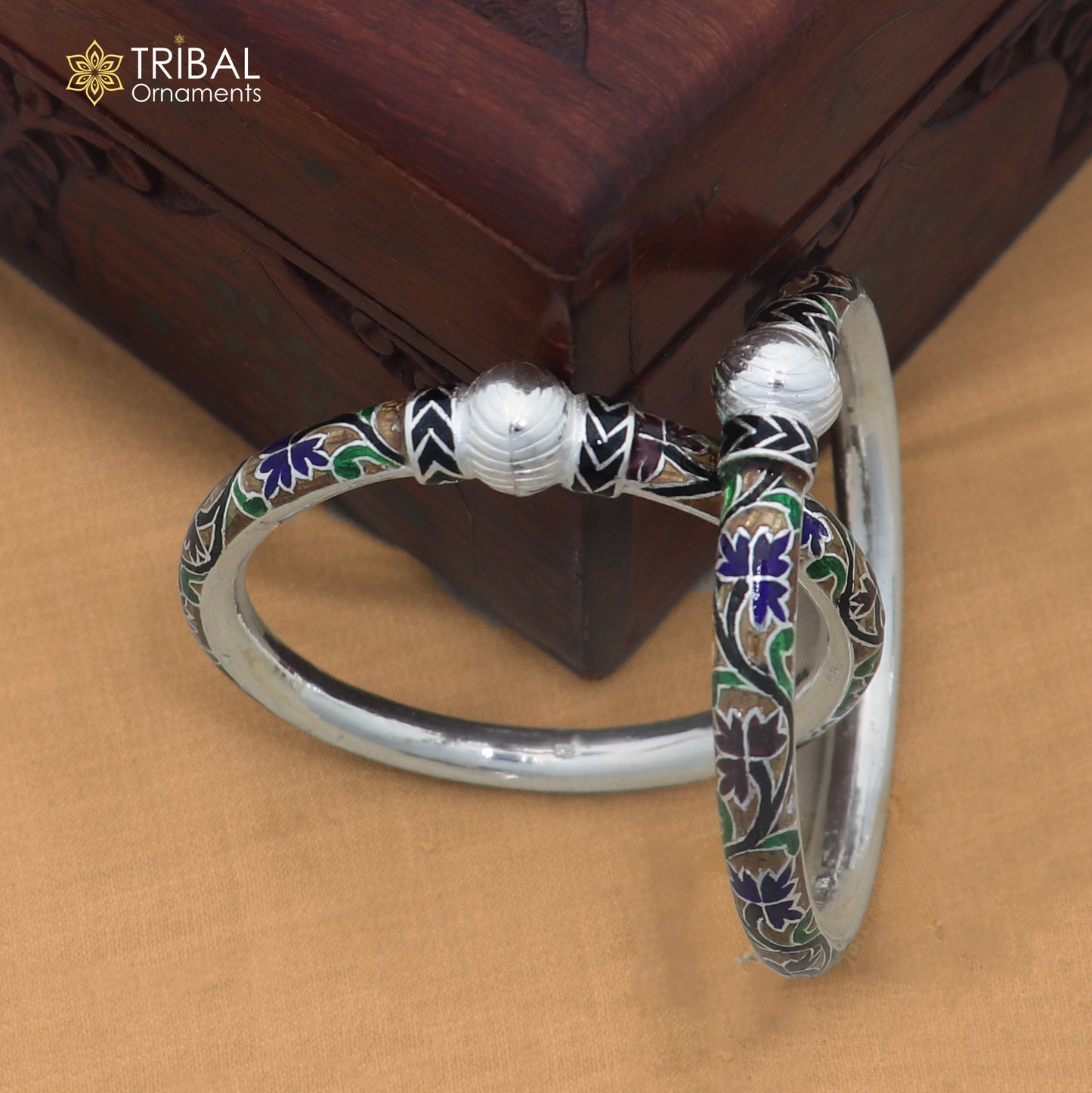 925 sterling silver ball design multi color enamel bangles bracelet brides jewelry ba471