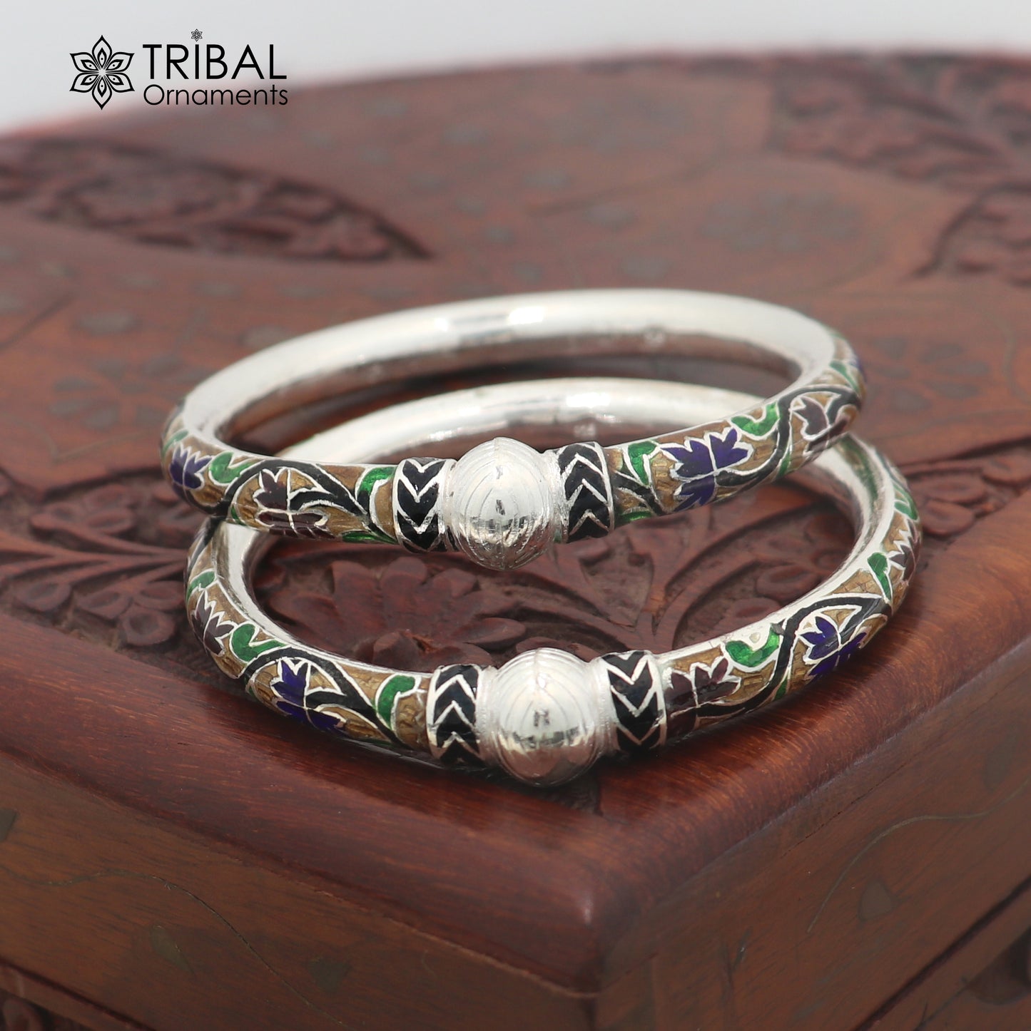 925 sterling silver ball design multi color enamel bangles bracelet brides jewelry ba471