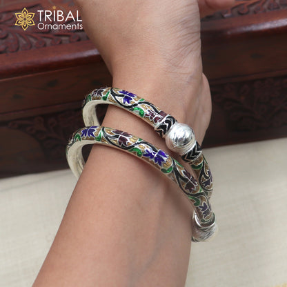 925 sterling silver ball design multi color enamel bangles bracelet brides jewelry ba471