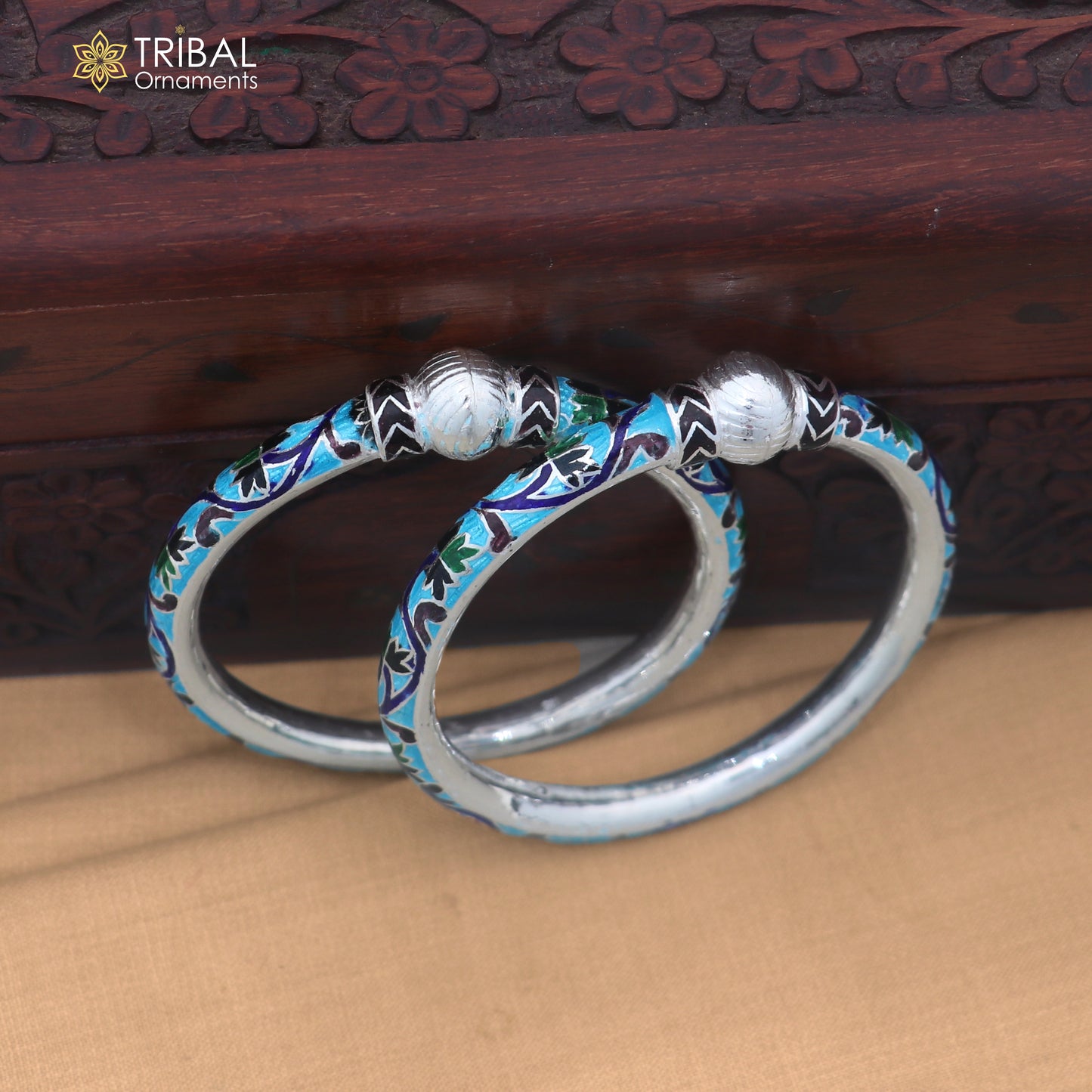 925 sterling silver ball design multi color enamel bangles bracelet brides jewelry ba472